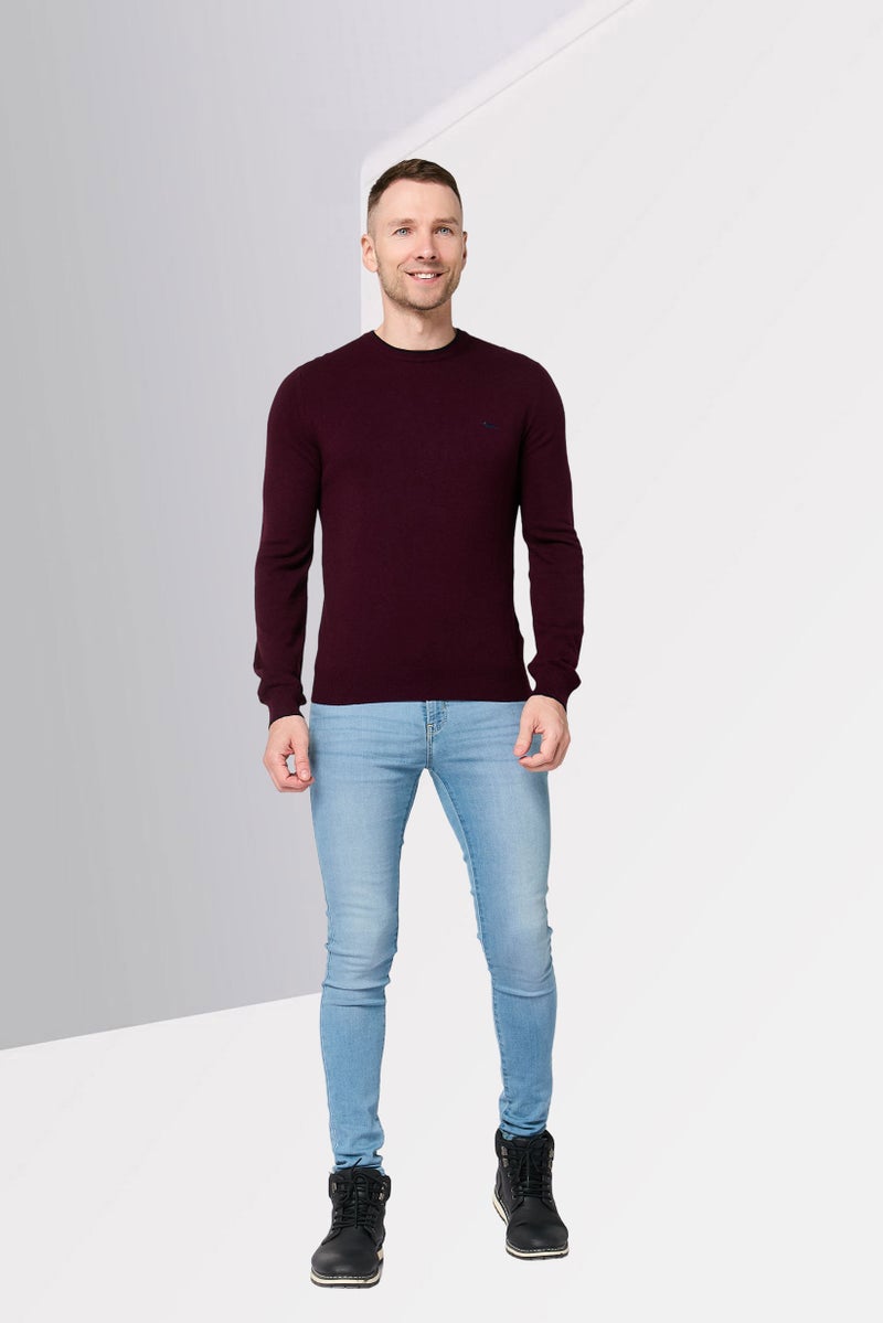 Harmont & Blaine Men Crew Neck Embroidered Logo Long Sleeve Sweater, Maroon - Image 2